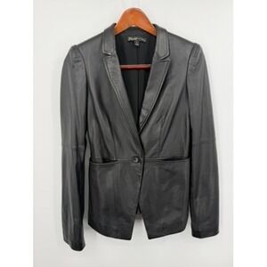 Elizabeth and James Black Lamb Leather Blazer Tailored Jacket Size 8 Zip Cuff